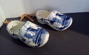 Ceramic Delft Blue Hand-painted Shoes For Hanging  Made In Holland