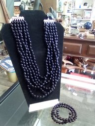 Stunning 6 Strand Necklace With Matching Wrap Around Bracelet