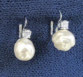 Pair Of 925 Silver Earrings With Pearls And Possibly Diamonds