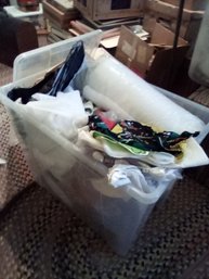 Large Bin Of Fabric Remnants & Lace Or Crochet Trim For Linings, Quilts, Curtains, Seat Covers, Clothes & More