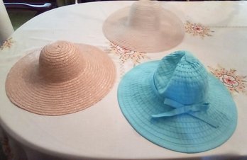 3 Lovely Ladies Broad Rimmed Hats - San Diego Hat Co. Blue Poly, Woven & Striped Nylon