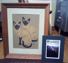 Framed Siamese Cats Print By Gladys Emerson Cook & Photo Of Lightning Strike