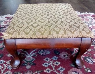 Vintage Wood Foot Stool Covered With Fabric, Having Curved Legs & Metal Caps On Feet BS/CVBK B