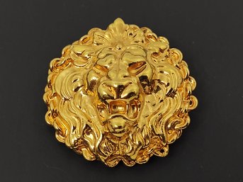 VINTAGE UNSIGNED GOLD TONE LIONS HEAD BROOCH