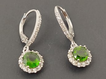 BEAUTIFUL STERLING SILVER CHROME DIOPSIDE WHITE TOPAZ EARRINGS