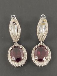 STUNNING STERLING SILVER PURPLE TOURMALINE & WHITE TOPAZ EARRINGS