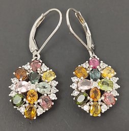 BEAUTIFUL STERLING SILVER MULTI COLORED GEMSTONE EARRINGS