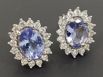 STUNNING STERLING SILVER TANZANITE & WHITE TOPAZ EARRINGS