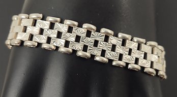 VINTAGE MILOR ITALY STERLING SILVER FANCY ETCHED LINK BRACELET