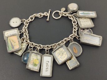 VINTAGE WELLS WARE NYC STERLING SILVER LEADED GLASS CHARM BRACELET