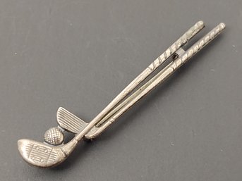 VINTAGE STERLING SILVER GOLD CLUBS BROOCH / PIN