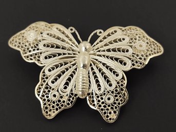 VINTAGE FILIGREE STERLING SILVER BUTTERFLY BROOCH