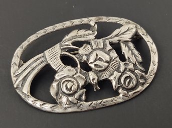 VINTAGE STERLING SILVER FLOWERS BROOCH