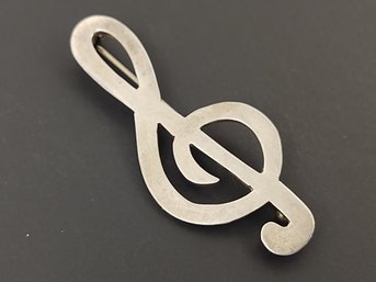 VINTAGE STERLING SILVER G CLEF MUSIC NOTE BROOCH