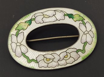 ANTIQUE RODEN BROTHERS STERLING SILVER ENAMEL GUILLOCHE BROOCH