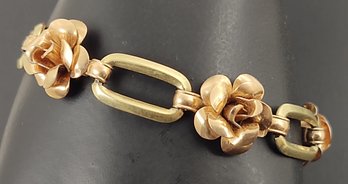 VINTAGE DESIGNER KREMENTZ 14K GOLD OVERLAY TWO TONED FLOWER BRACELET