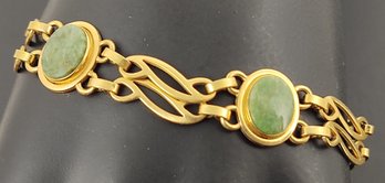 VINTAGE DESIGNER VAN DELL GOLD FILLED GREEN HARDSTONE BRACELET