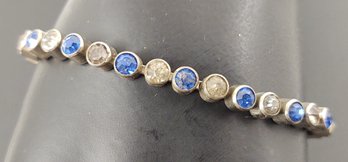 ANTIQUE ART DECO SILVER TONED BLUE & WHITE PASTE STONE BRACELET