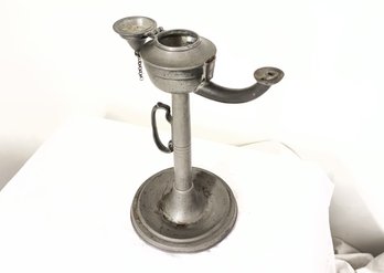 19th Century Pewter Oil Lamp