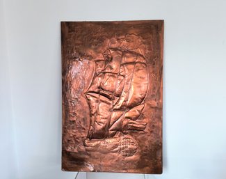 Large Signed Vintage Copper Naval Artwork