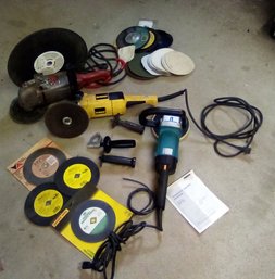 Assortment Of Good Power Hand Tools, Makita Buffer, Dewalt Grinder, Milwaukee Polisher Plus Blades