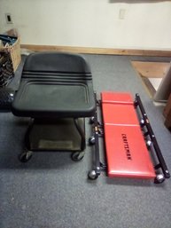 Craftsman Padded Under Vehicle Wheeled Crawler & Mac Tools CR50P Rolling Seat With Shelf Below