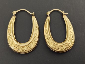 VINTAGE ORNATE 14K GOLD REPOUSSE HOOP EARRINGS