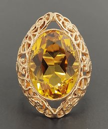 STUNNING VINTAGE 14K ROSE GOLD 14.0ct CITRINE COCKTAIL RING