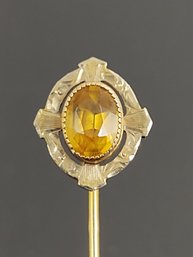 ANTIQUE ART DECO 10K GOLD CITRINE GLASS STICK PIN