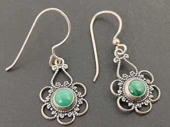 VINTAGE STERLING SILVER MALACHITE EARRINGS