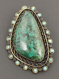 VINTAGE ISRAEL STERLING SILVER EILAT STONE & TURQUOISE BROOCH