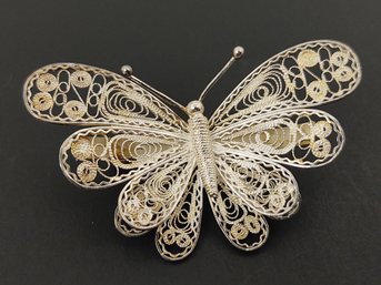 VINTAGE STERLING SILVER FILIGREE BUTTERFLY BROOCH