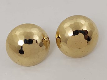 VINTAGE DESIGNER CHRISTIAN DIOR GOLD TONE HAMMERED DOME EARRINGS