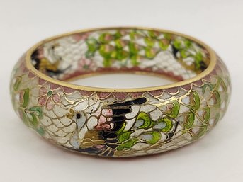 VINTAGE CHINESE ENAMEL PLIQUE A JOUR PEACOCK BANGLE BRACELET