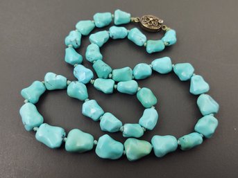 ANTIQUE CHINESE STERLING SILVER NATURAL TURQUOISE NUGGET NECKLACE