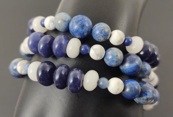 VINTAGE NATURAL LAPIS & WHITE TURQUOISE BEADED COIL BRACELET