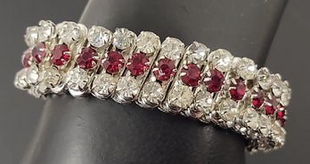 VINTAGE RED & WHITE RIVETED RHINESTONE STRETCH BRACELET