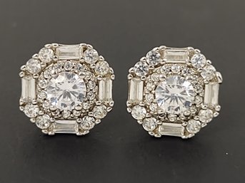 STUNNING ART DECO STYLE STERLING SILVER CZ EARRINGS