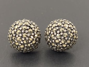 VINTAGE STERLING SILVER MARCASITE DOME EARRINGS