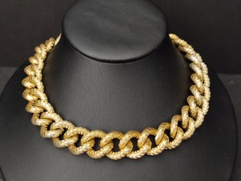 VINTAGE DESIGNER ERWIN PEARL GOLD TONE ETCHED LINK NECKLACE