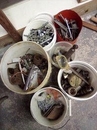 Mixed Hardware - Carriage Bolts, Plumbing Pieces, Galvanized Nails, Handrail Brackets, Washers, Wire, Spring