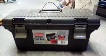 Rubbermaid Roughneck Tool Box With Collection Of Tools & Acccessories