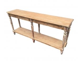 Long Farmhouse Style Whitewashed Wood Console Table