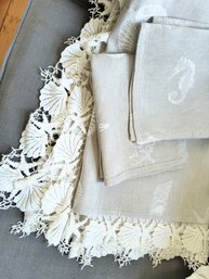 Made In Italy Linen And Cotton Embroidered Tablecloth - Napkins In Separate Lot
