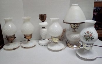 6 Vintage Milk Glass & Brass Style Lamps          StephHem/E4