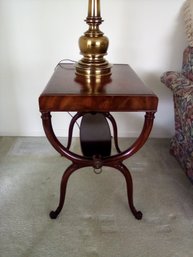 Great Looking Leather Topped Side Table With Brass Lion Head Accent              LR