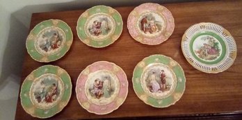7 Vintage Courting Style Image Dishes - 1 Made In Occupied Japan & 6 Imperial Crown China Austria DR