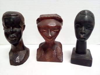 Three Unique African Carved Male Bust Statues      BobH/E4
