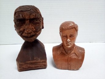 Two Wood Male Sculptured Busts          BH/D4