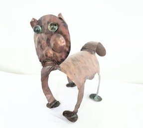 Super Charming Vintage Cat Sculpture In Copper With Glass Eyes